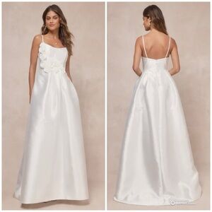 Lulus XL Dreamy Forever White Taffeta Rosette Wedding Dress With Pockets NWT